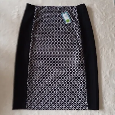M&S Woman 12 Black Grey Printed Jersey Pencil Skirt BNWT • £9.99