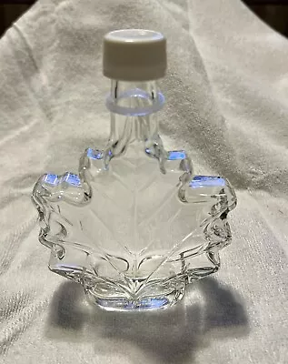 Maple Leaf Syrup Embossed Clear Empty Glass Bottle White Cap 5 3/4  X 4” • $10