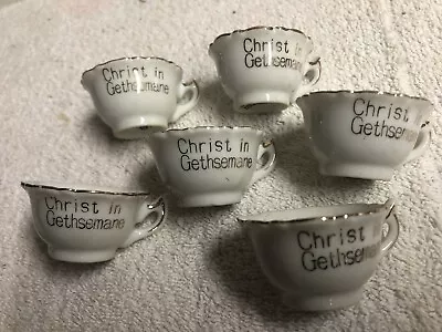 6 Vintage Mini Tea Cups Christ In Gethsemane Gold White Tea Party Japan • $16.99