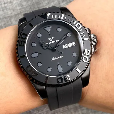 40mm Tandorio Black Dial Sapphire Glass PVD NH36A Automatic Mens Watch Rubber • $74.40