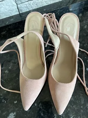 Misguided Blush Pink Ankle Lace Stiletto Shoes Size 6 Brand New • £23.99