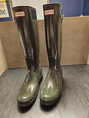 Hunter Original Tall Gloss Women's Rain Boots Dark Olive SZ US W11 EU43 - NWOB • $63.95