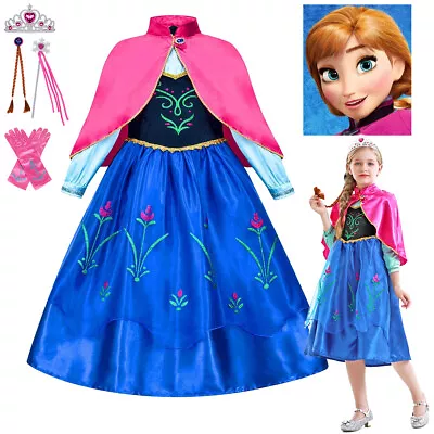 Kids Girls Frozen Princess Anna Fancy Dress Up Cosplay Costume Birthday Outfits • £7.99