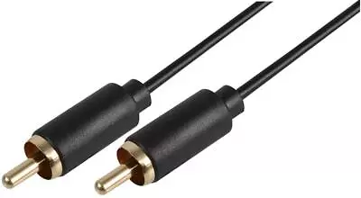 Slim 0.5m -10m Single RCA Phono Male To Male Gold Audio Speaker Cable Lead BLACK • £4.95