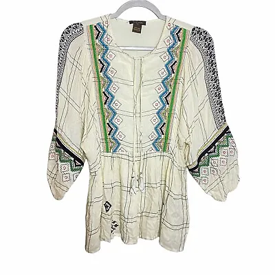 Anthropologie X Vineet Bahl Brielle Embroidered Peasant Boho Top XS 3/4 Sleeves • $18