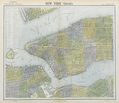 NEW YORK CITY Town Map Plan. Lower/midtown Manhattan Brooklyn. LETTS 1883 • £190