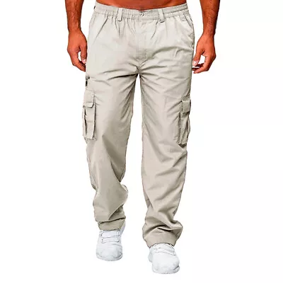 Mens Trousers Combat Multi Pockets Cargo Elasticated Stretch Waist Work Pants • $15.98