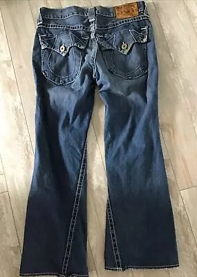 True Religion Mens Joey Big T Stitch Jeans Size 34 X 31 Bootcut Low Rise • $22