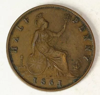 GREAT BRITAIN 1/2 Penny 1861 - Bronze - Victoria - VF - 2468 HS • £2.61