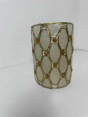 A  Vintage/Retro Capiz Shell Lampshade With Beads Boho Indie Decor 18 Cm • £12