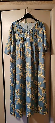 Women Kaftan Maxi Dress Muumuu House Loose Fit Short Sleeve Pleat Floral Easter • $14.40