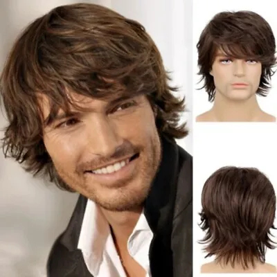 £7.35 • Buy Head Cover Natural Color Men's Wigs Full Curly Wig Synthetic Hair Short Hair