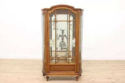 Italian Antique Carved Mahogany & Marquetry Curio Display Cabinet #43588 • $1355