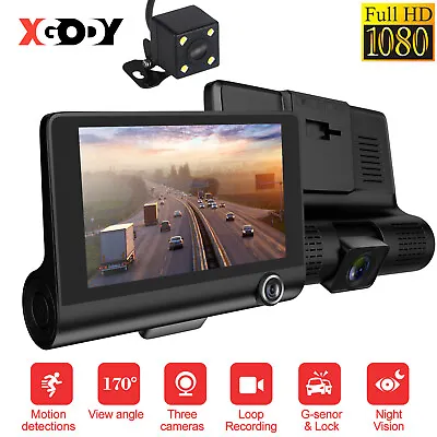 $34.49 • Buy XGODY 1080P Car DVR 4  Dash Cam Front Rear Inside Video Recorder Camera G-sensor