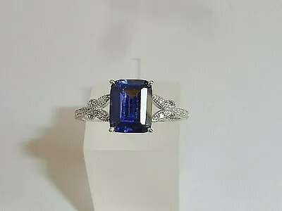 £24.85 • Buy Ladies Sterling 925 Solid Silver Baguette Cut Tanzanite And White Sapphire Ring