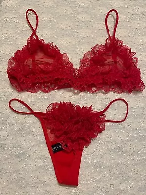 La Perla Malizia Frilly Lace Triangle Bra Thong Set 32B XS Red • $129.99