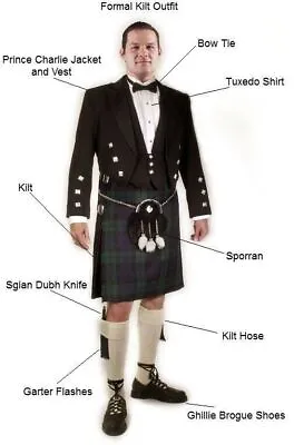 Traditional 5 Yard Kilts Set Scottish Men Prince Charlie Kilt Jacket & Waistcoat • £119.99