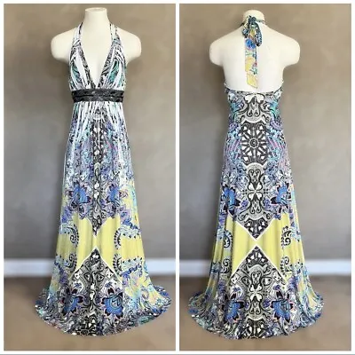 S Twelve Multicolor Crystal Embellished Halter Empress Waist Long Summer Dress  • $15
