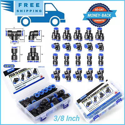 3/8 Inch Od Push To Connect Fittings Kit Quick Release Pneumatic Air Line 20 Pcs • $20.95