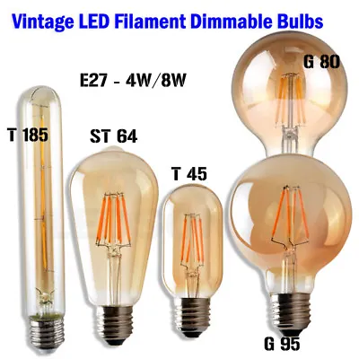 £6.99 • Buy Vintage Edison Light Bulb Industrial LED Filament Dimmable Bulb Squirrel Cage A+