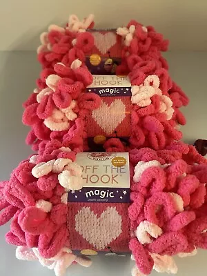 Lot Of 3 Skeins 3.3 Oz. Lion Brand Yarn Off The Hook Magic HEART (500) Pinks NEW • $15.80