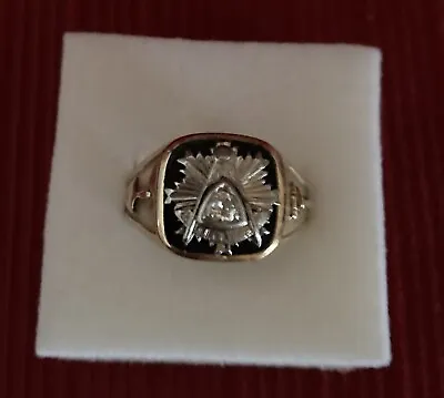 New Price 14k White & Yellow Gold Mason Past Master Ring W/Diamond Size 11 3/4 • $874