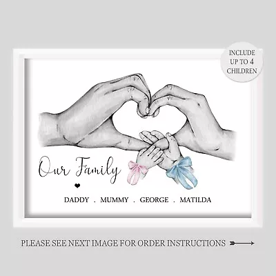 £7.50 • Buy Personalised Hands Heart Bows Family Print | A4 Size | Home Gift Baby
