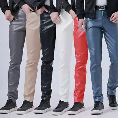 Men Faux Leather Pants Stretch Pu Leggings Fit Wet Look Trousers Shiny Slim • $32.38