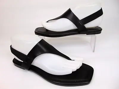 Womens Sandals T-Strap Thong Flat Sandals Square Toe Size 7.0 M Black NEW • $16.50