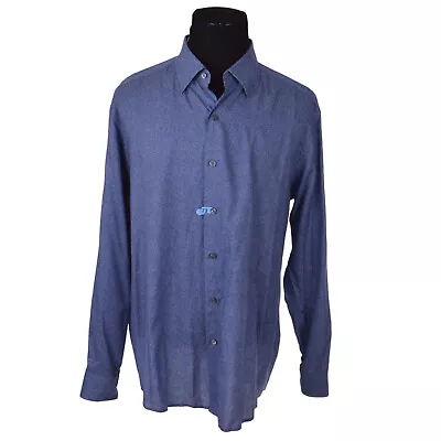 Ermenegildo Zegna Mens Shirt XXL Blue Geometric Pattern 100% Cotton Turkey • $19.99