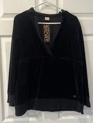 MICHAEL KORS Black Velour V-Neck Pullover Top Sz Large Women RARE • $19.99