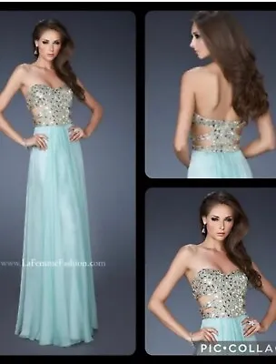 LA FEMME PROM 18602 Seafoam Green Jeweled Strapless Gown SZ 0 New With Tags • $99