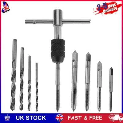 £6.79 • Buy 9pcs Hand Screw Tap Set M3/M4/M5/M6 Reamer+Twist Drill Bits+Wrench Tool