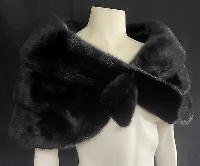 Black MINK Fur Stole Real Vintage Bow Capelet Brown Rustic Bridal Cape Shawl • $745.75