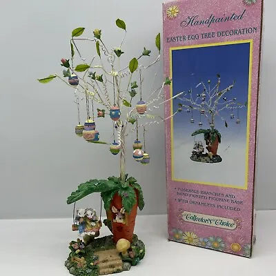 Dan Dee VTG Easter Bunny Tree Bendable Wire 12 Egg Ornaments Carrot Swing Base • $32