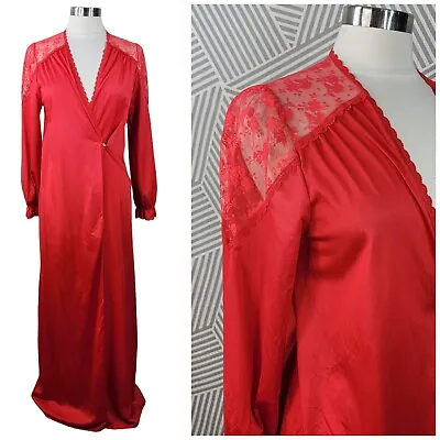 Vintage Sexy Cover Up Robe Size Medium Large Tall Peignor Nylon Lace Long Red • £27.24
