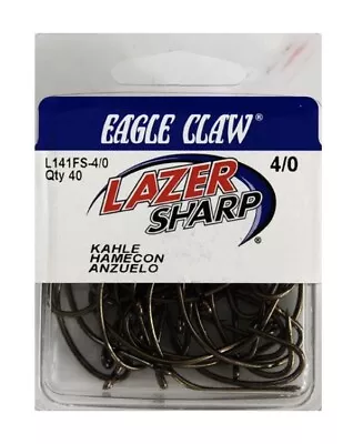 Eagle Claw L141FS-4/0 Lazer Sharp Kahle Offset Hook Size 4/0 Pack Of 40 • $10.79