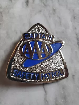 Vintage Captain AAA Safety Patrol Badge Pin 2.5  X 2.5  Silver & Blue • $8.99