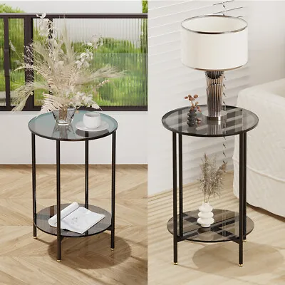 2 Tier End Side Table Black Frame Coffee Table Living Room Lounge Sofa End Table • $72.93