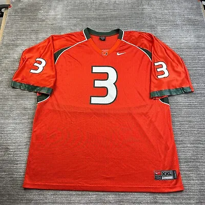 Miami Hurricanes Nike Jersey Mens 2XL XXL Orange Football #3 Collegiate NCAA • $35