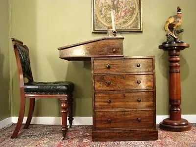 ANTIQUE ROSEWOOD 8 DRAWER DAVENPORT DESK BY MILES & EDWARDS LONDON.  C1822-1844 • $1950