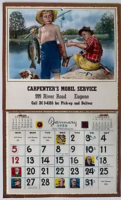 Vintage 1958 Calendar Print No Sale Fishing Print Eugene Oregon Advertising • $15.99