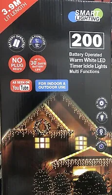 200 LED Snowing Icicle Lights - Warm White 3.9m • £9.99