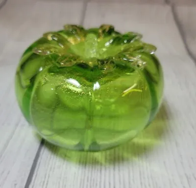 Vintage Murano BD Art Glass Green Tomato Gold Flecked Figurine Paper Weight • $20