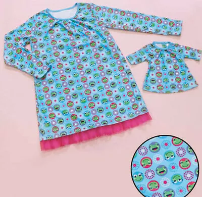 Matching Girl & 18  Doll Nightgowns Set Sz 6-16 Frog Pajamas Fits American  • $19.99