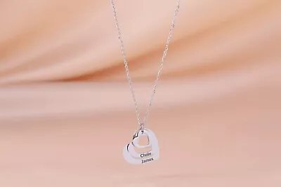 Personalized Engraved 3 Heart Pendant Silver Necklace Customised Made In The UK • £17.99