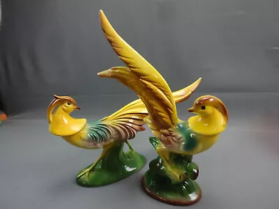 Vnt MADDUX CALIFORNIA POTTERY PHEASANT BIRD FIGURINES SET 913 1950's USA MCM • $59.95