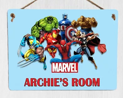 Personalised MARVEL HEROES DOOR PLAQUE Name / Text Metal Kids Room Bedroom Sign • £5.49