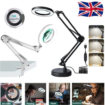 10X LED Magnifier Glass Desk Lamp With Light Stand Clamp Beauty Magnifying Lamp • £17.59