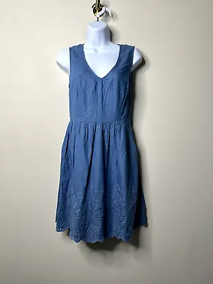 Esley Blue Chambray Sleeveless Embroidered Dress Women's Small • $20